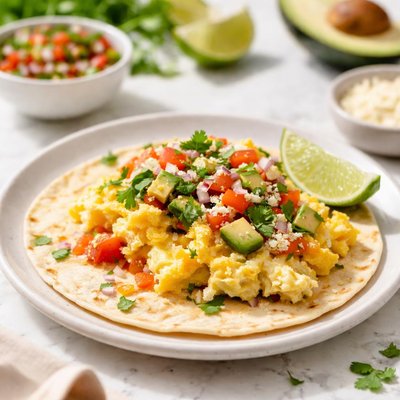 玉米玉米饼上的鸡蛋和乳酪塔可