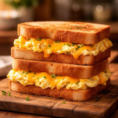 Egg and cheese white bread sandwiches
