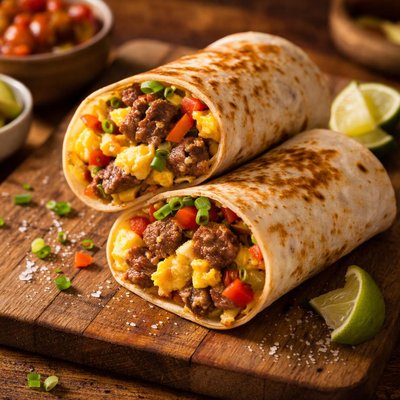 Egg and steak burrito