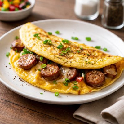 Tortilla de huevo, queso y salchicha