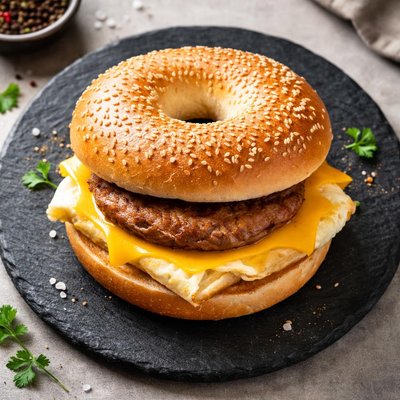 Egg cheese sausage bagel