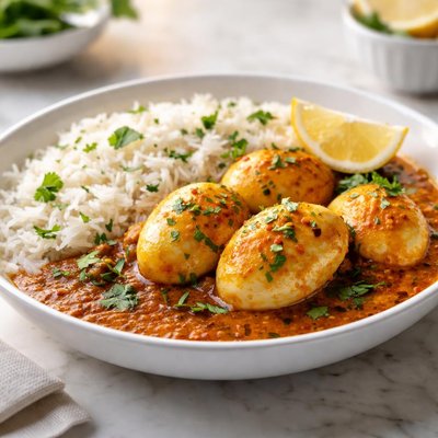 Egg curry and rice