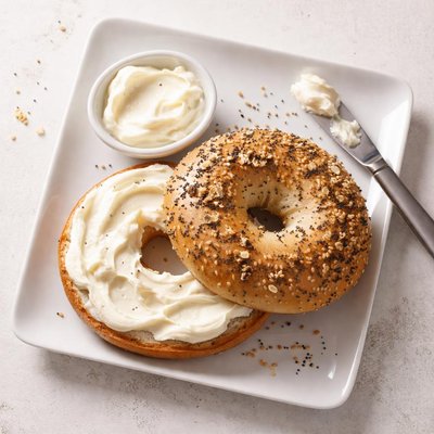 Egg everything bagel with cream cheese