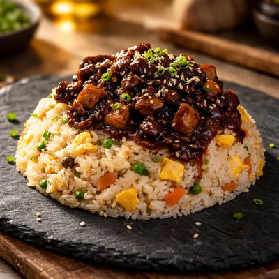 Egg fried rice with jajang sauce