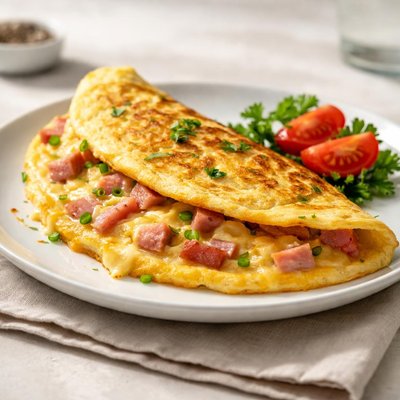 Egg ham and cheese omelette