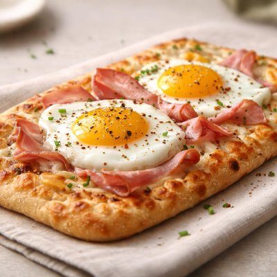 Egg ham cheese flatbread