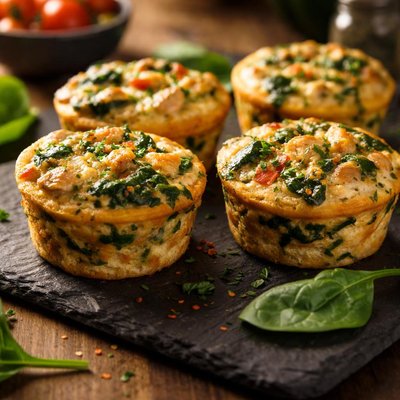 Egg muffins with spinach and chicken