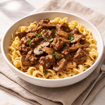 Egg noodles with gravy