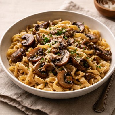Egg noodles with mushrooms