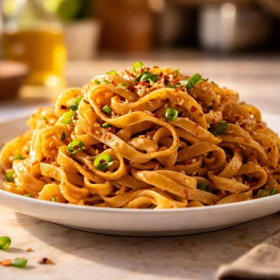 Egg noodles with sauce