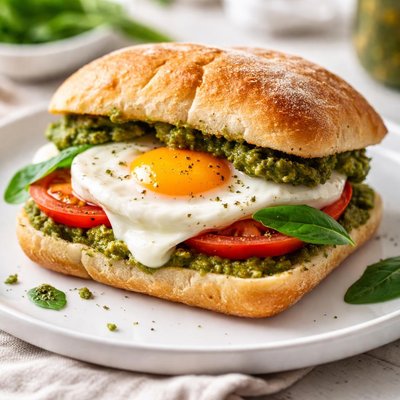 Egg pesto mozzarella sandwich