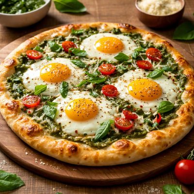 Egg pesto pizza
