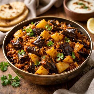 Egg plant potato bhaji