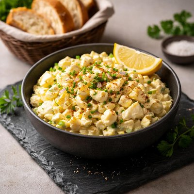 Egg salad bowl and basket