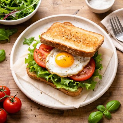 Egg sandwich with tomato and salad