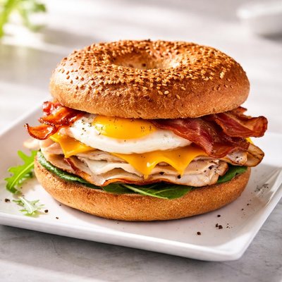 Egg turkey bacon sandwich