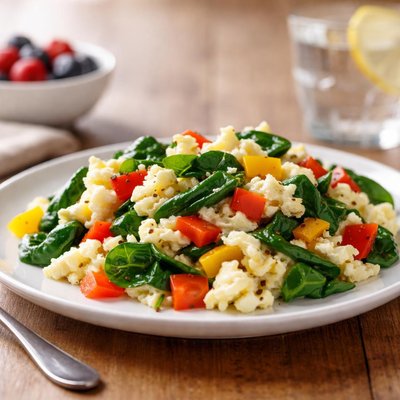 Egg white scramble with spinach and bell peppers