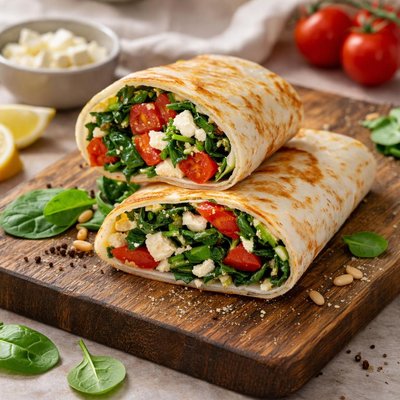 Egg white wrap with tomatoes feta spinach