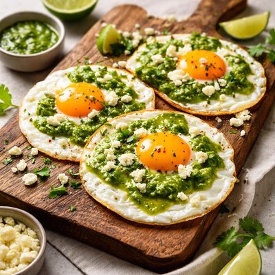 Eggs with green sauce and cheese