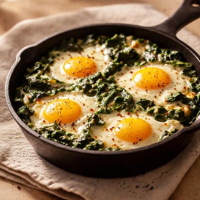 Huevos con espinacas y queso