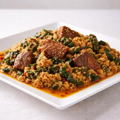 Egusi soup with vegetables