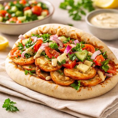 Egyptian potato sandwich with salad