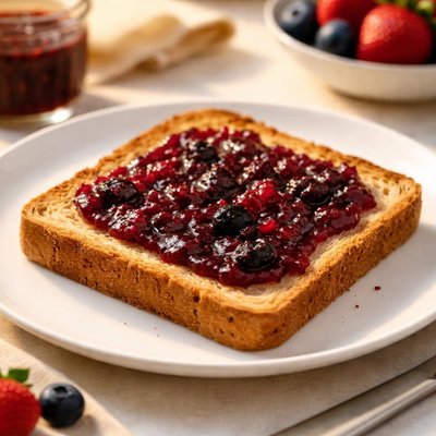 全麦吐司面包片配林莓果酱