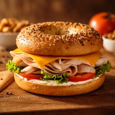 Einstein bagels turkey and cheddar sandwhich