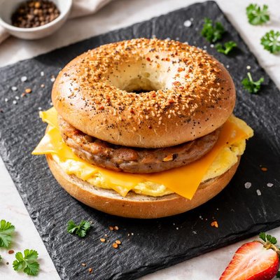 Einstein turkey sausage and cheddar sandwich