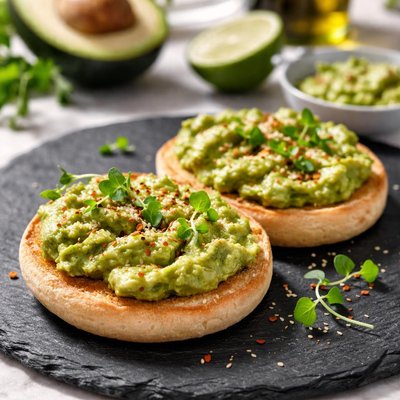 English muffin with avocado spread