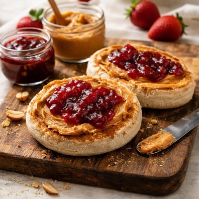 English muffin with peanut butter and jelly