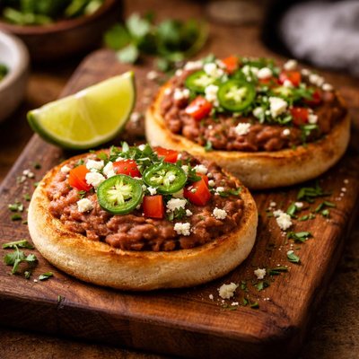 English muffin with refried beans