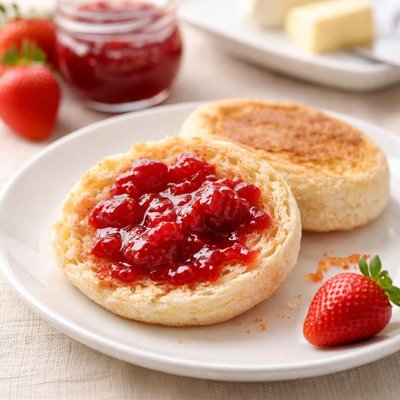 English muffin with strawberry jam