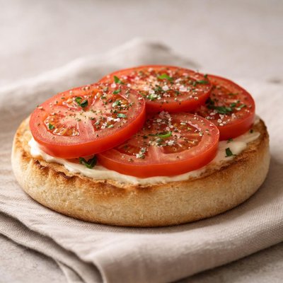 English muffin with tomato slices