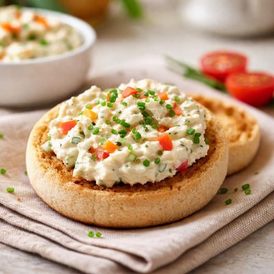 English muffin with vegetable cream cheese