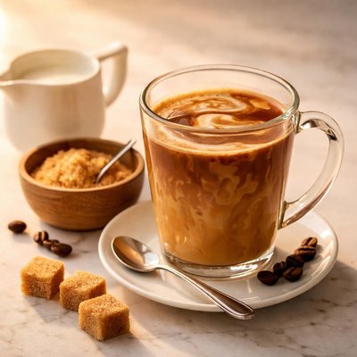Espresso with milk and sugar
