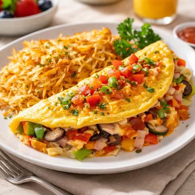 Everything omelet with hashbrowns