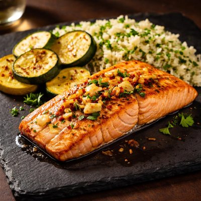 Factor roasted garlic butter salmon