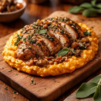 Factor sweet potato grits and sage chicken