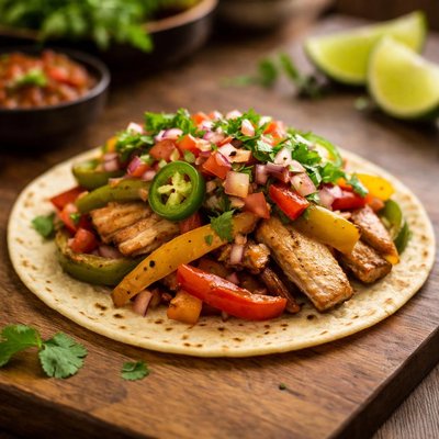 Fajita taco on corn tortilla