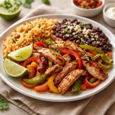 Fajitas with rice and beans