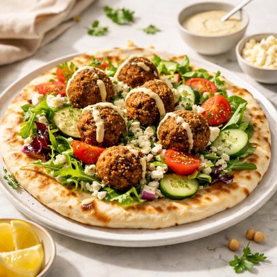 Falafel flat bread salad