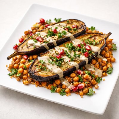 Farmer j aubergine tahini chickpea