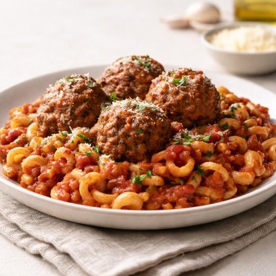 Farro pasta with meatball