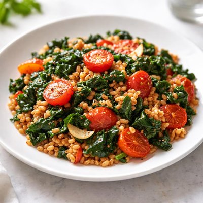Farro with tomato kale