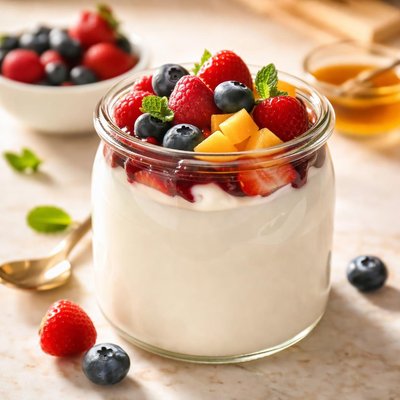 Fat free yoghurt with fruit topping