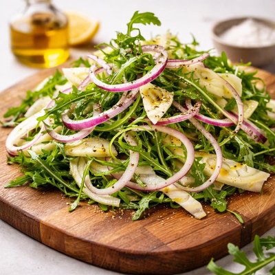 Fennel salad arugal onion olive oil