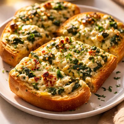 Feta and spinach cheesy bread