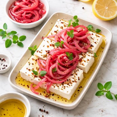 Feta cheese with pickled onions