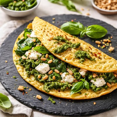 Feta spinach pesto omelette